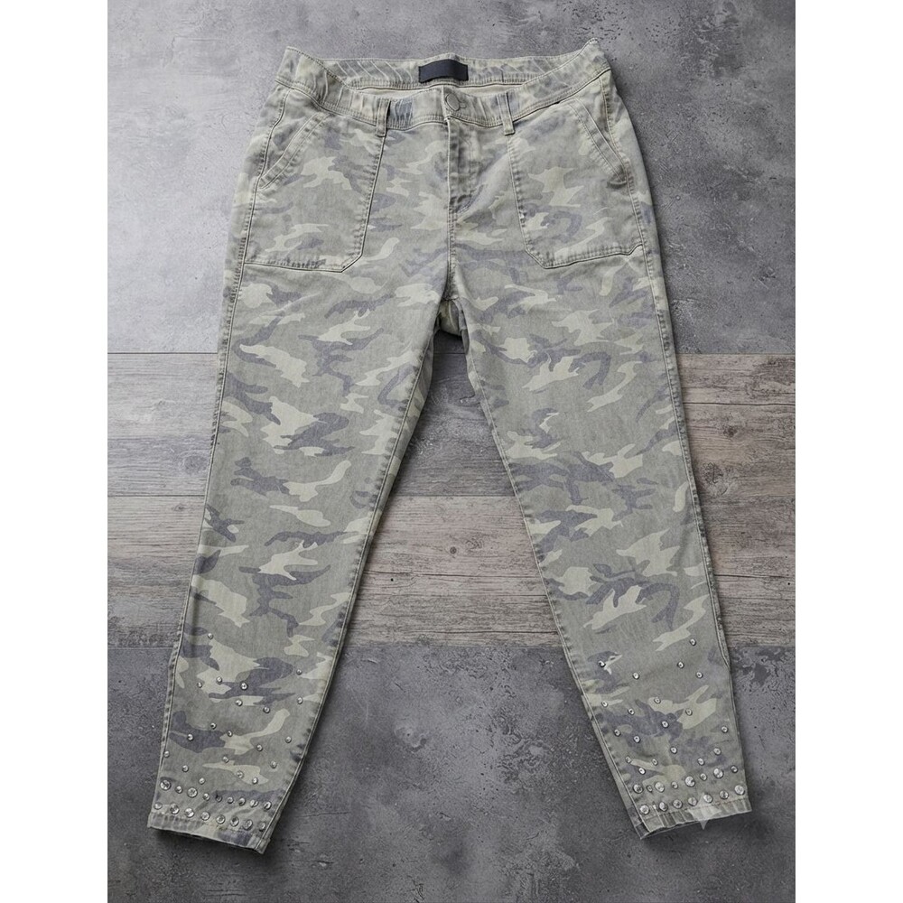 Lane Bryant Womens 18 Camo Utility Pants Cropped Ankle Stretch Studded Hem Green